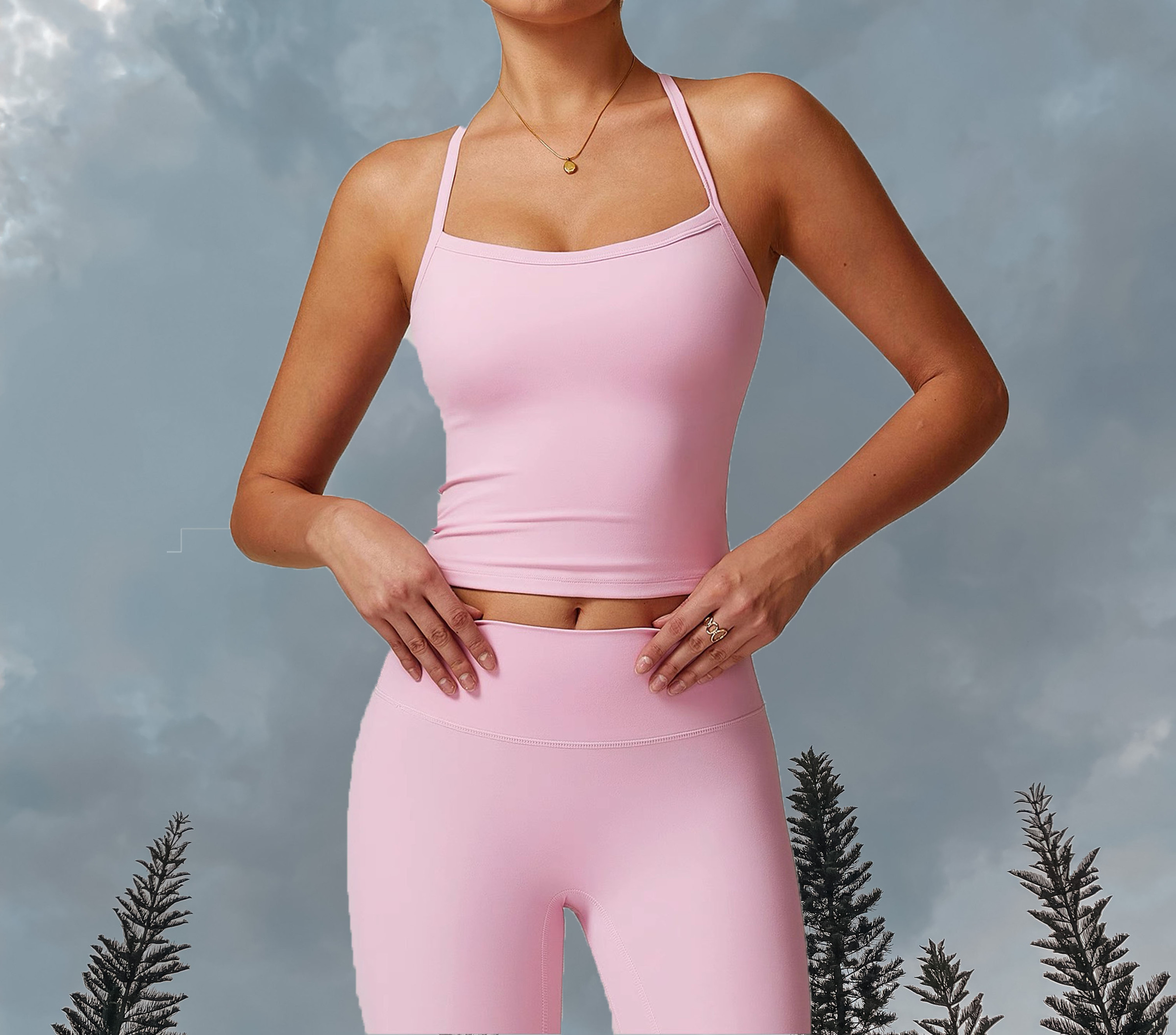 Midnight Longline Sport Bra -Baby Pink (Front)