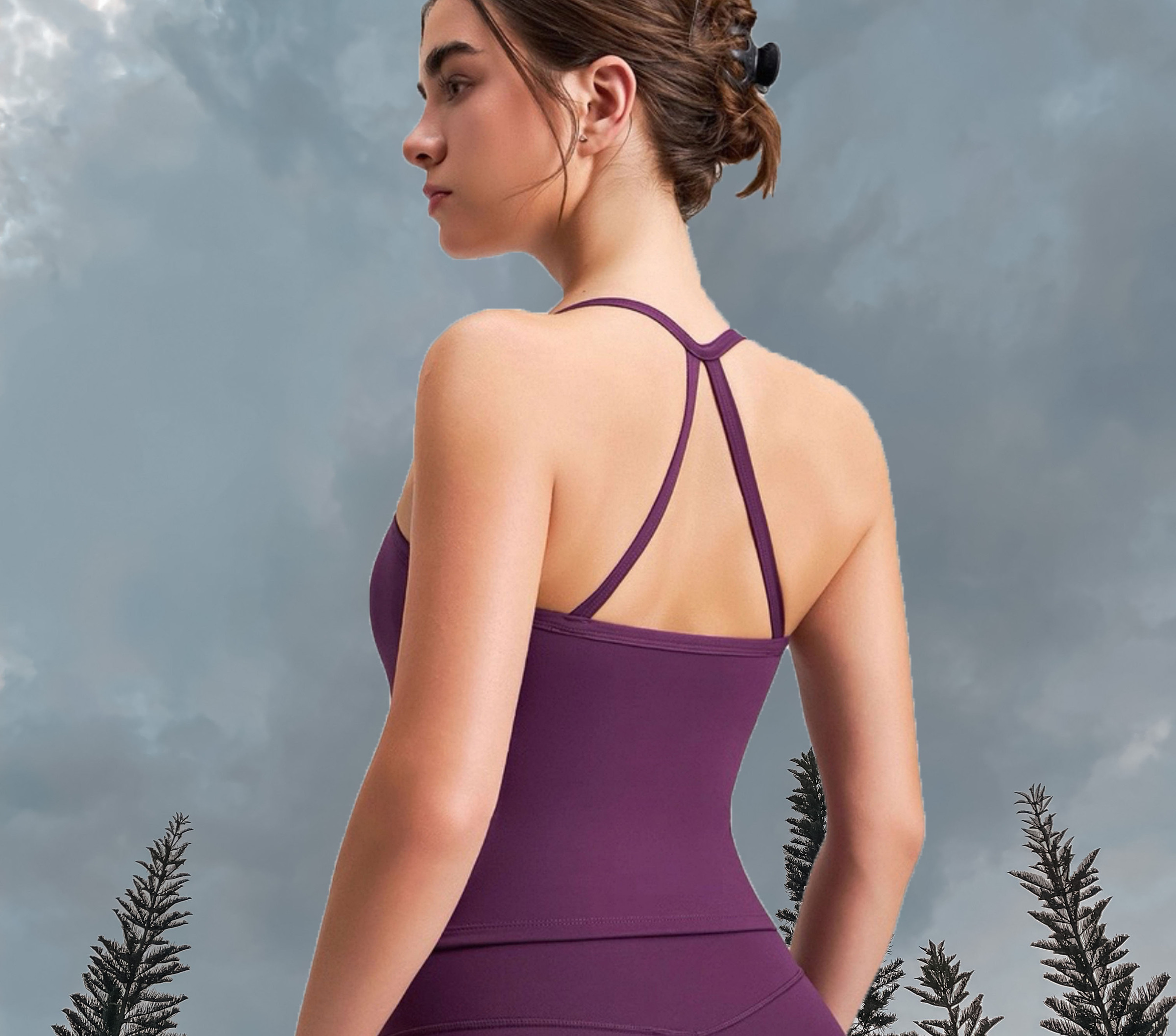 Midnight Longline Sport Bra -WildBerry (Back)
