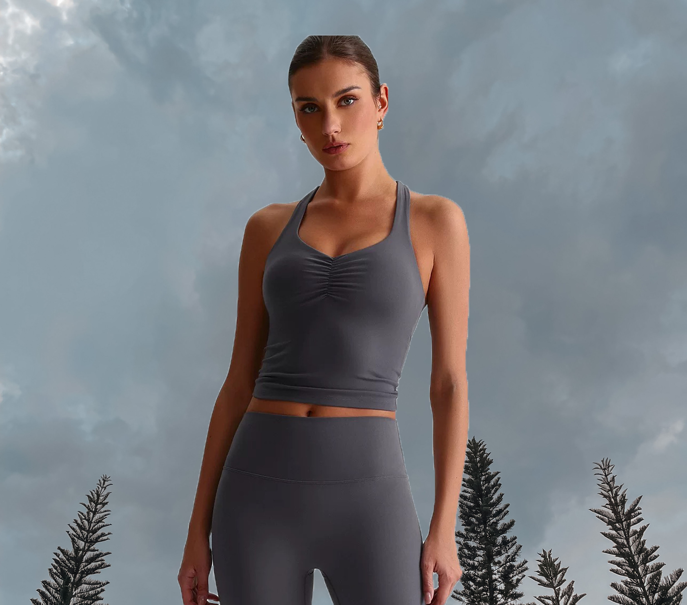 Lucia Longline Sport Bra - Grey (Front)