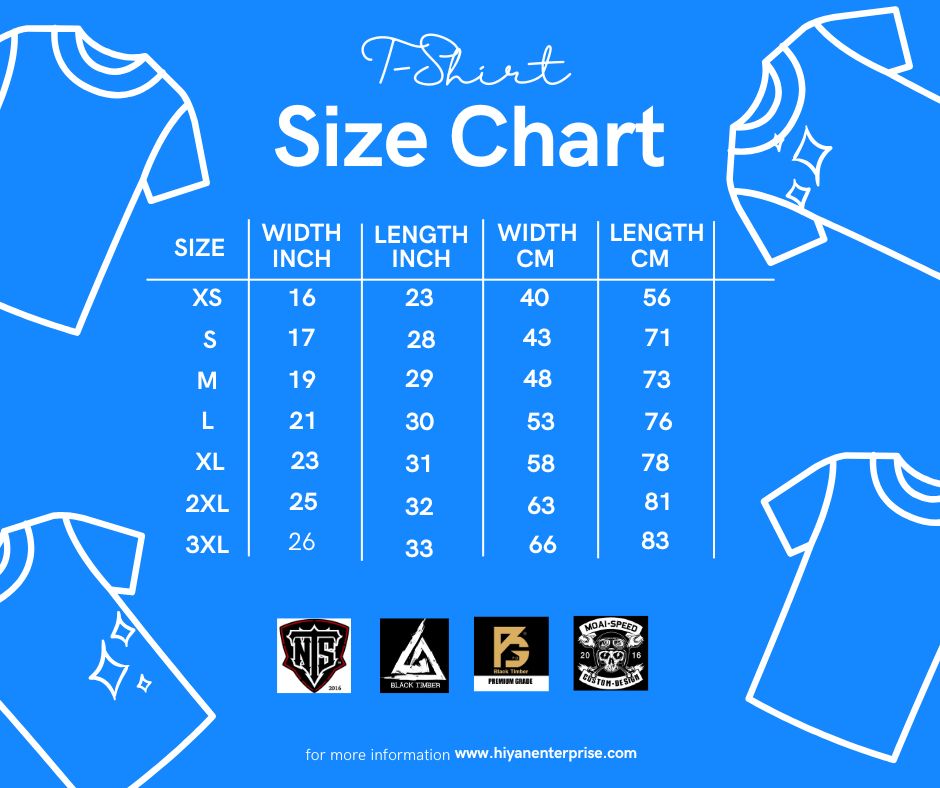 Blue White Simple T Shirt Size Chart Facebook Post(1)