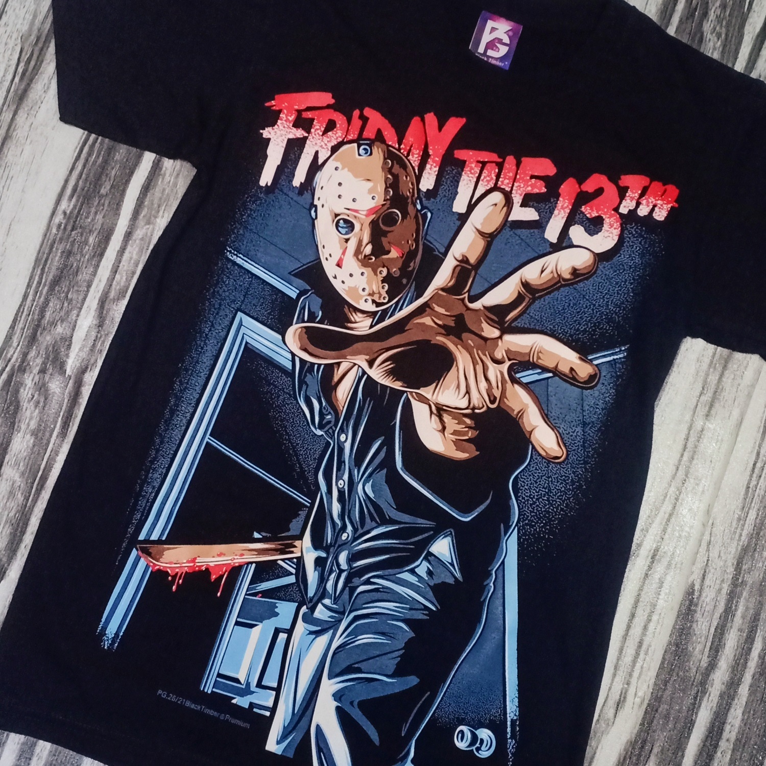 PG26 JASON VOORHEES FRIDAY 13TH SCARRY HORROR FANART COLLECTION ORIGINAL  PREMIUM GRADE BLACK TIMBER COTTON T-SHIRT – PREMIUM GRADE BLACK TIMBER NEW  TYPE SYSTEM MOAI SPEED HIGH QUALITY SILK SCREEN COLLECTABLE T-SHIRT