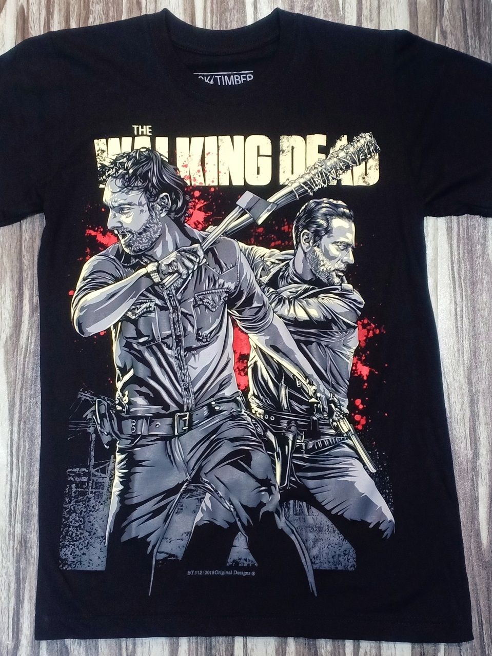 BT112 THE WALKING DEAD RICK GRIMES AND NEGAN SPECIAL MOVIE COLLECTION  ORIGINAL BLACK TIMBER COTTON T-SHIRT