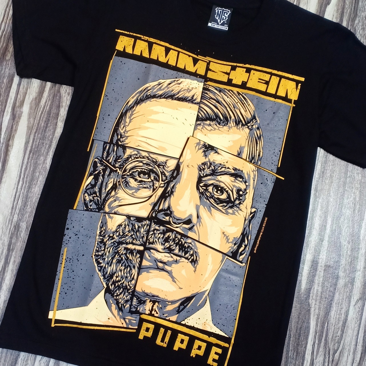 19R336 RAMMSTEIN GERMAN HARD ROCK BAND PUPPE COVER ALBUM COLLECTION NTS  ORIGINAL NEW TYPE SYSTEM COTTON T-SHIRT – PREMIUM GRADE BLACK TIMBER NEW  TYPE SYSTEM MOAI SPEED HIGH QUALITY SILK SCREEN COLLECTABLE
