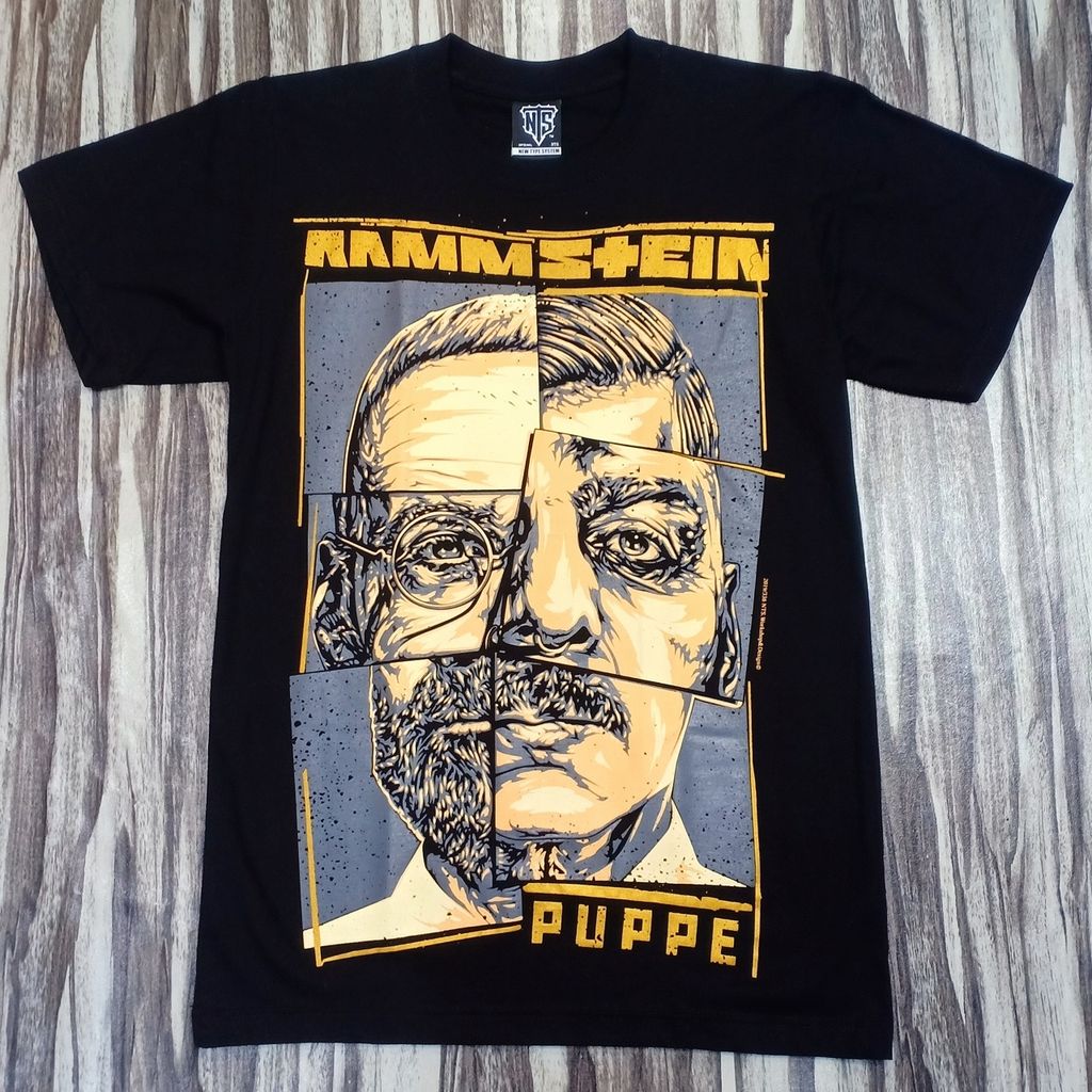 19R336 RAMMSTEIN GERMAN HARD ROCK BAND PUPPE COVER ALBUM COLLECTION NTS  ORIGINAL NEW TYPE SYSTEM COTTON T-SHIRT – PREMIUM GRADE BLACK TIMBER NEW  TYPE SYSTEM MOAI SPEED HIGH QUALITY SILK SCREEN COLLECTABLE