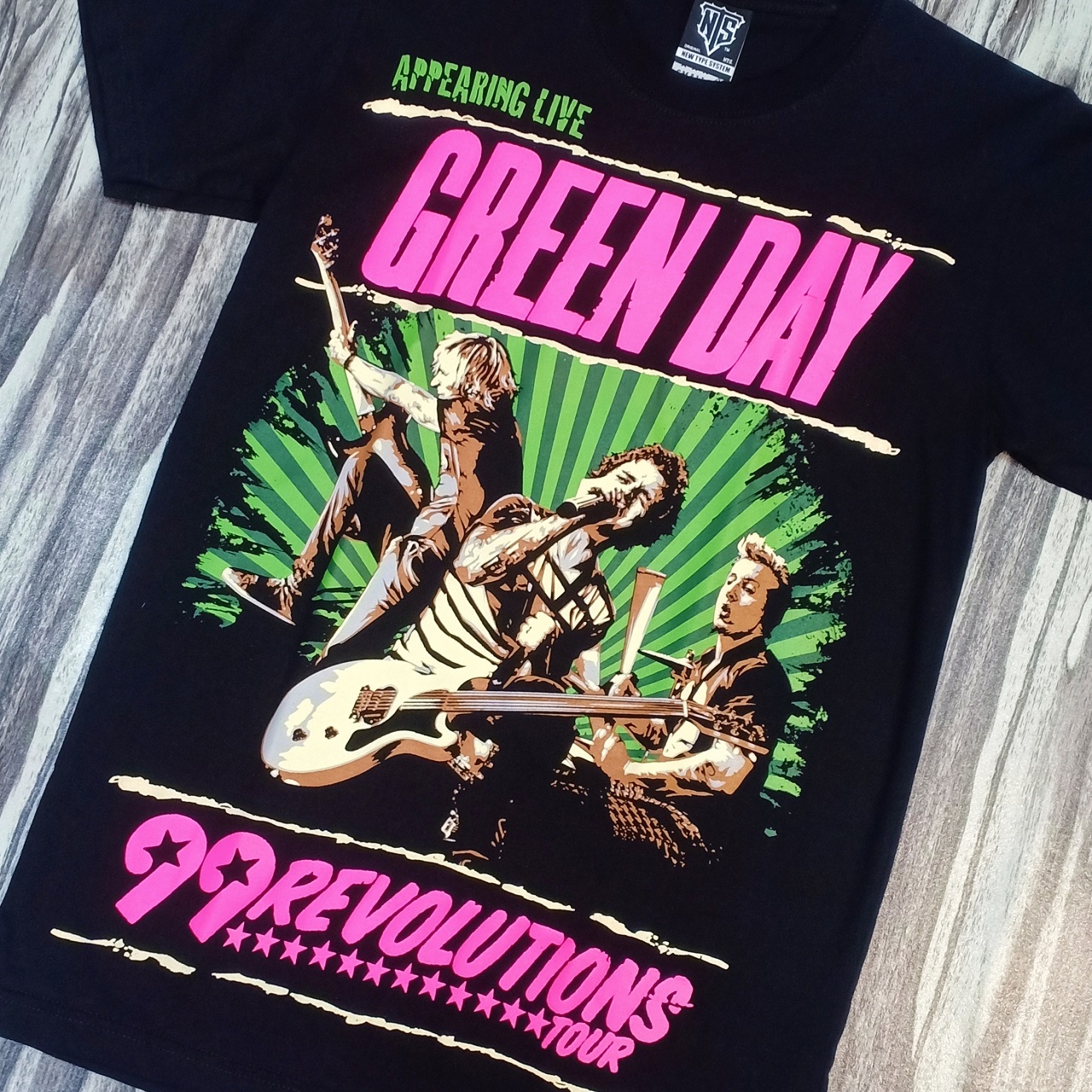 14R223 GREEN DAY AMERICAN PUNK ROCK BAND 99 REVOLUSIONS TOUR NTS ORIGINAL  NEW TYPE SYSTEM COTTON T-SHIRT