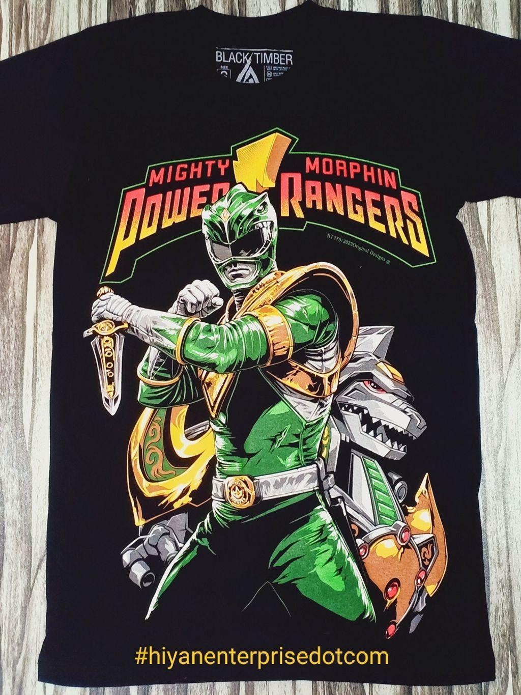BT179 GREEN MIGHTY MORPHIN POWER RANGERS LIMITED COLLECTORS EDITION  ORIGINAL BLACK TIMBER COTTON T-SHIRT