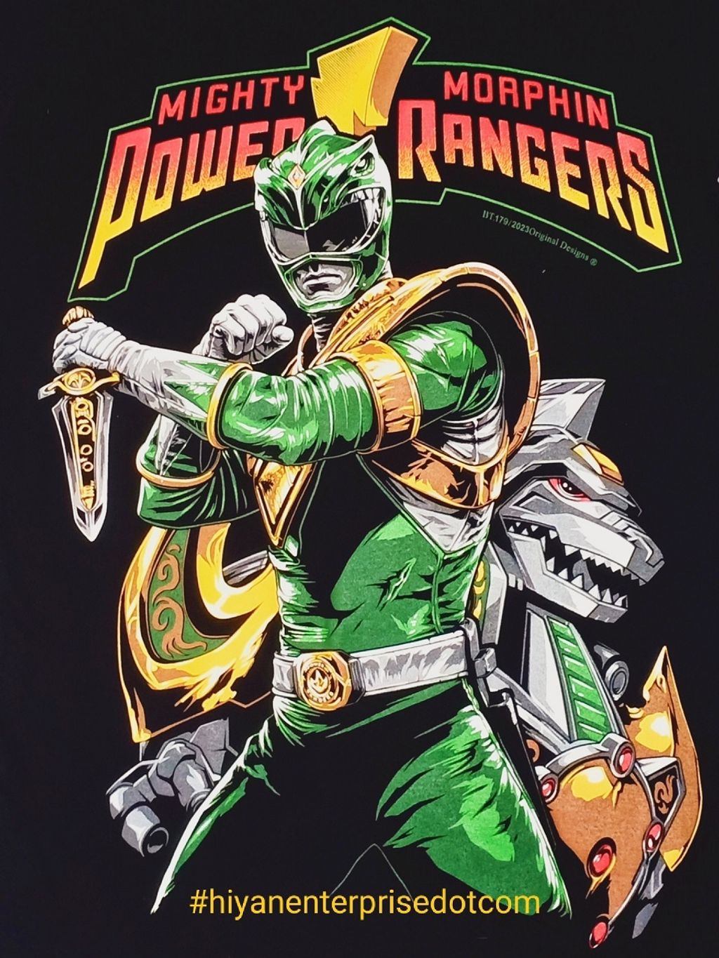 BT179 GREEN MIGHTY MORPHIN POWER RANGERS LIMITED COLLECTORS EDITION  ORIGINAL BLACK TIMBER COTTON T-SHIRT