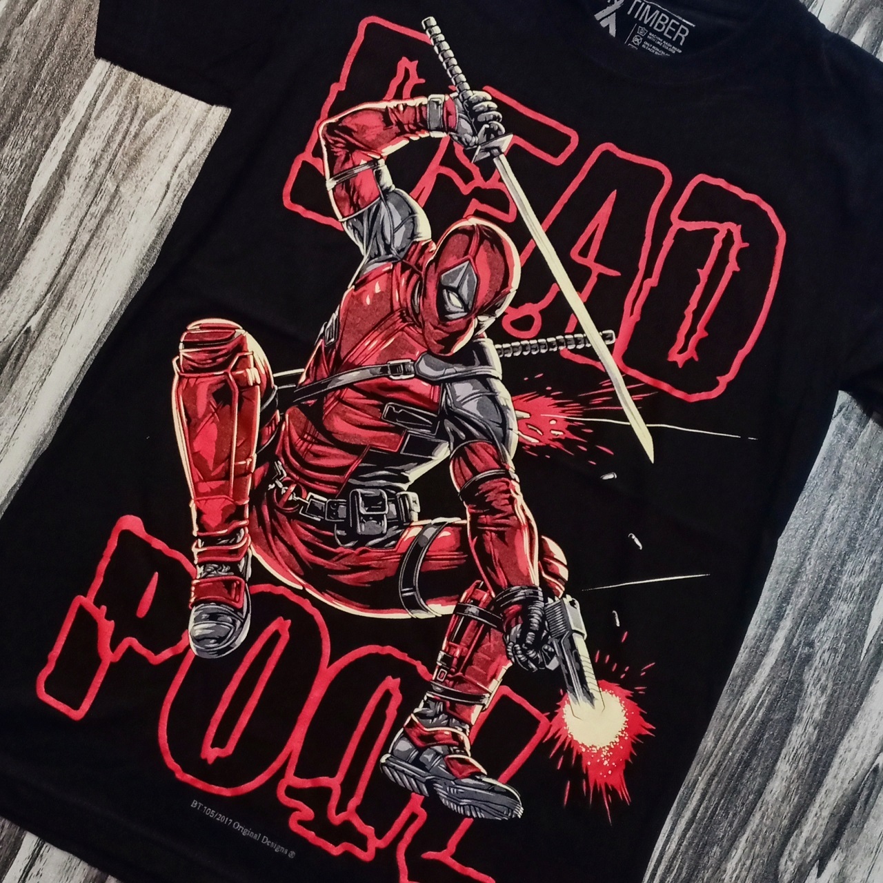BT105 DEADPOOL 2017 MARVEL UNIVERSE HERO MOVIE SPECIAL COLLECTORS EDITION  ORIGINAL BLACK TIMBER COTTON T-SHIRT – PREMIUM GRADE BLACK TIMBER NEW TYPE  SYSTEM MOAI SPEED HIGH QUALITY SILK SCREEN COLLECTABLE T-SHIRT STORE