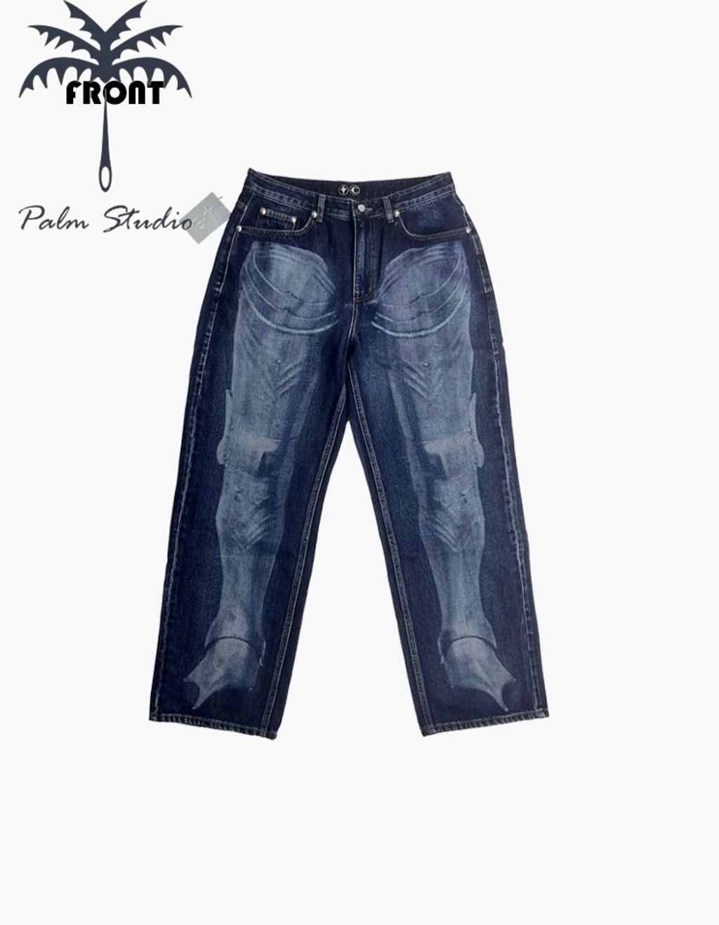 棕櫚】THUG CLUB 23FW Warrior Laser Denim Pants 戰士雷射人體 棕櫚】THUG CLUB 23FW Warrior Laser Denim Pants 戰士雷射人體