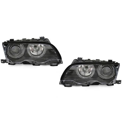 BMW E46 2D `98 Lampu Depan Head Lamp Crystal Projector Black WRim + Motor