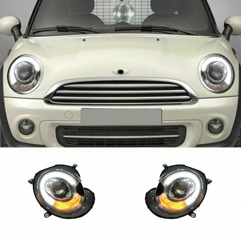 R56 `06-`13 Head Lamp Crystal Projector Black WLight Bar ( Xenon Type ) (1)