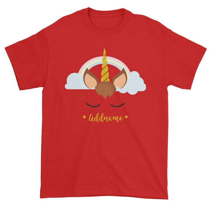 Unicorn Face Boy Addname Unisex T-Shirt Matching Family Red.jpg