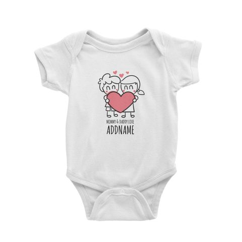 Cartoon Doodle Mommy & Daddy Love White White Baby Romper.jpg