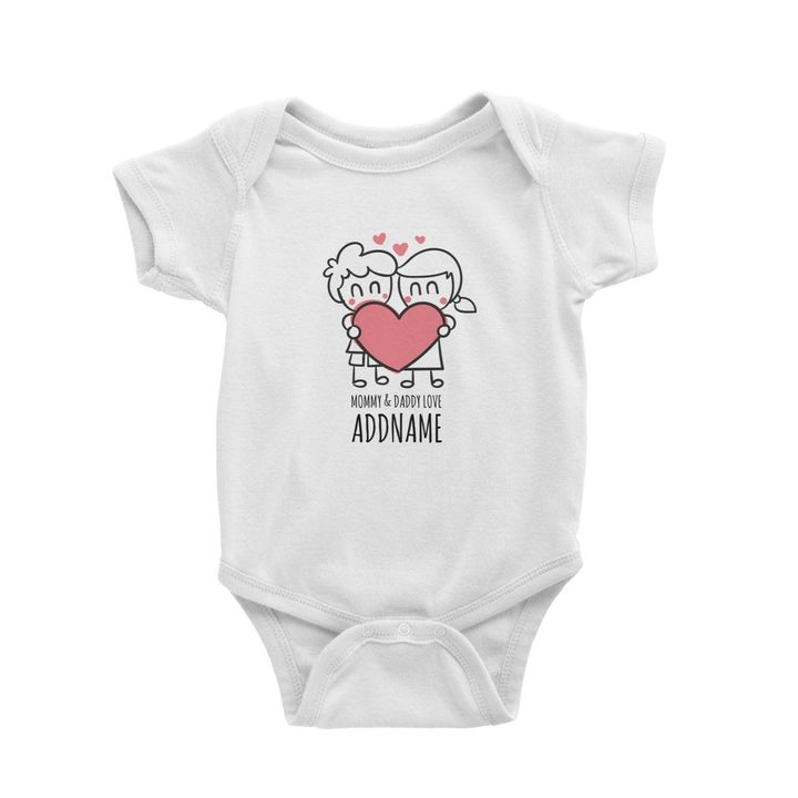 Cartoon Doodle Mommy & Daddy Love White White Baby Romper.jpg