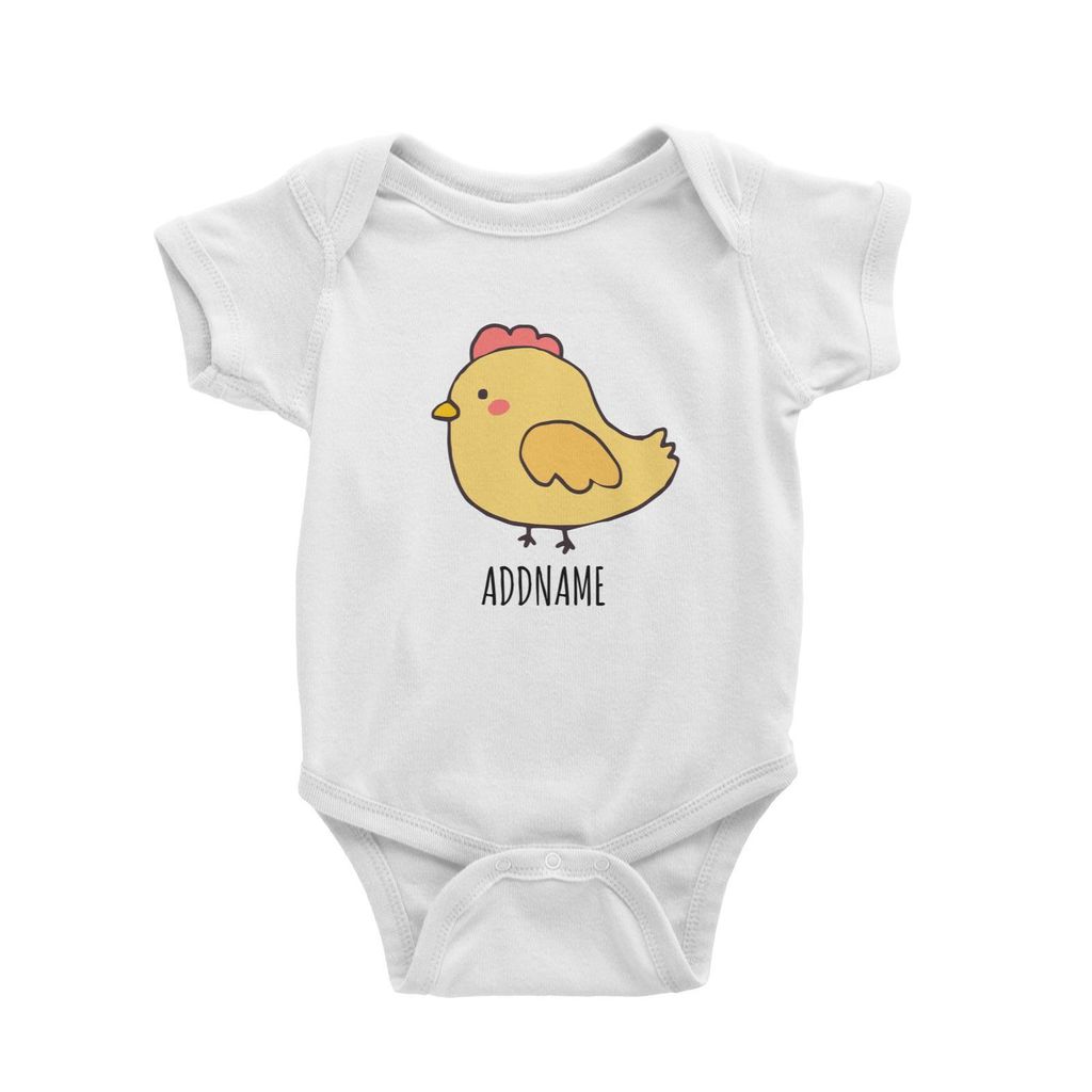 Cartoon Kawaii Chicken Doodle White White Baby Romper.jpg