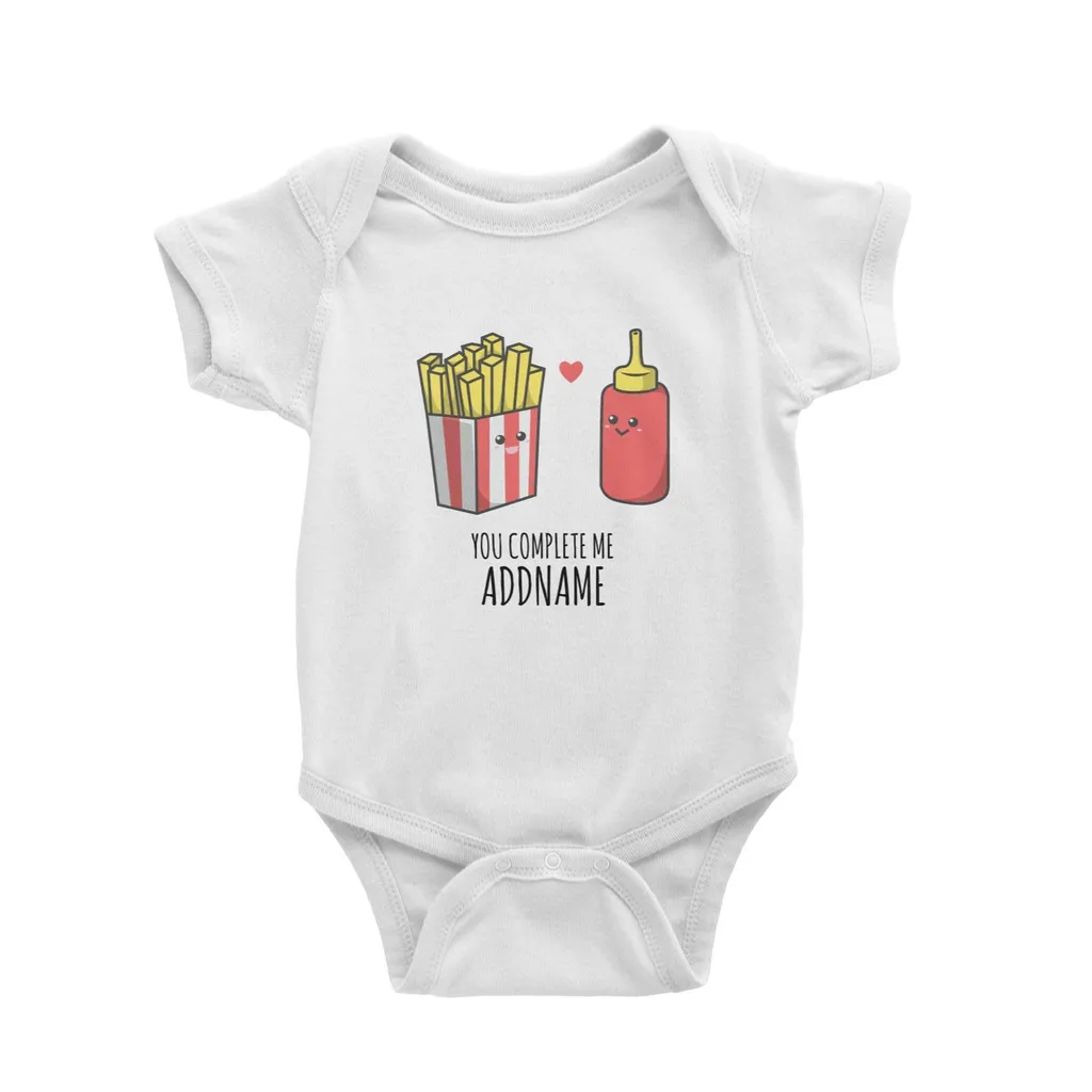 Cartoon French Fries and Sauce Complete Me White White Baby Romper.jpg