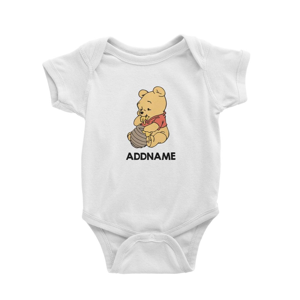 Winnie the Pooh and Honey Personalised Cartoon White Baby Romper.jpg