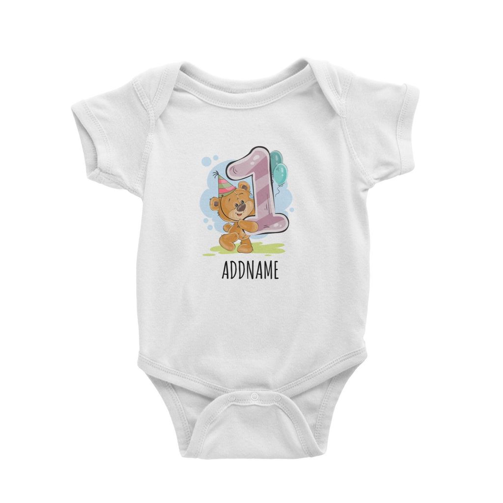 Cartoon Bear 1st Birthday White White Baby Romper.jpg