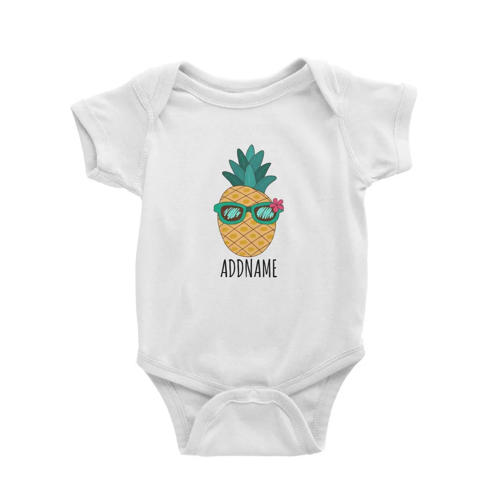 Cartoon Cool Green Sunglasses Pineapple White White Baby Romper.jpg