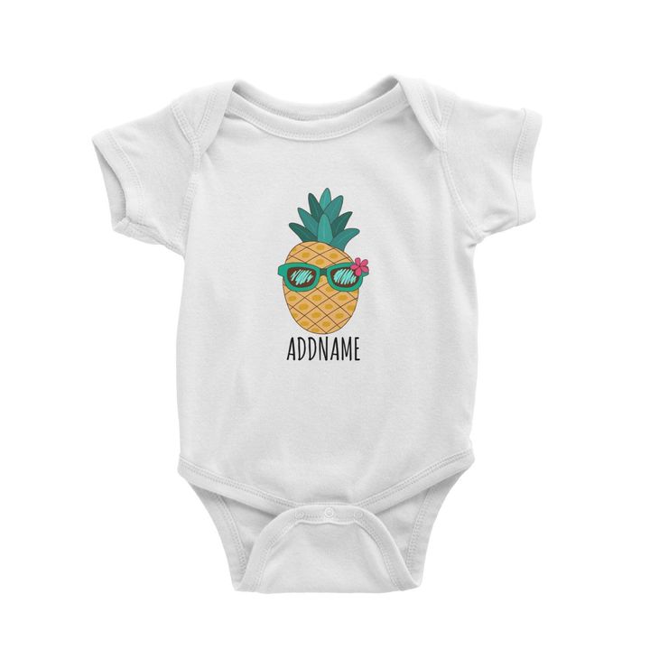 Cartoon Cool Green Sunglasses Pineapple White White Baby Romper.jpg