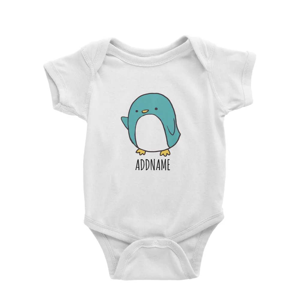 Cartoon Kawaii Penguin Doodle White White Baby Romper.jpg