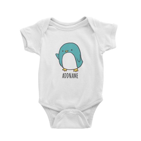 Cartoon Kawaii Penguin Doodle White White Baby Romper.jpg
