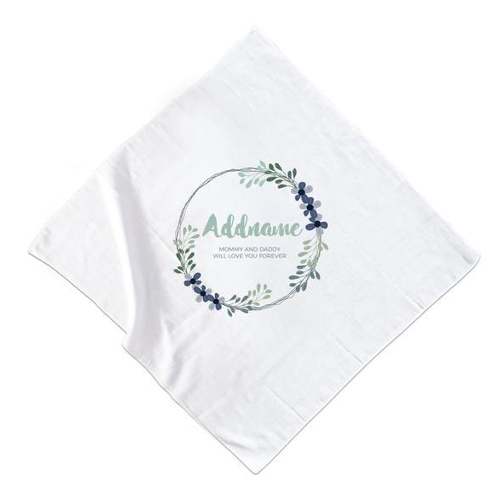 Dark Green and Navy Blue Wreath Personalizable with Name and Text Muslin Square.jpg