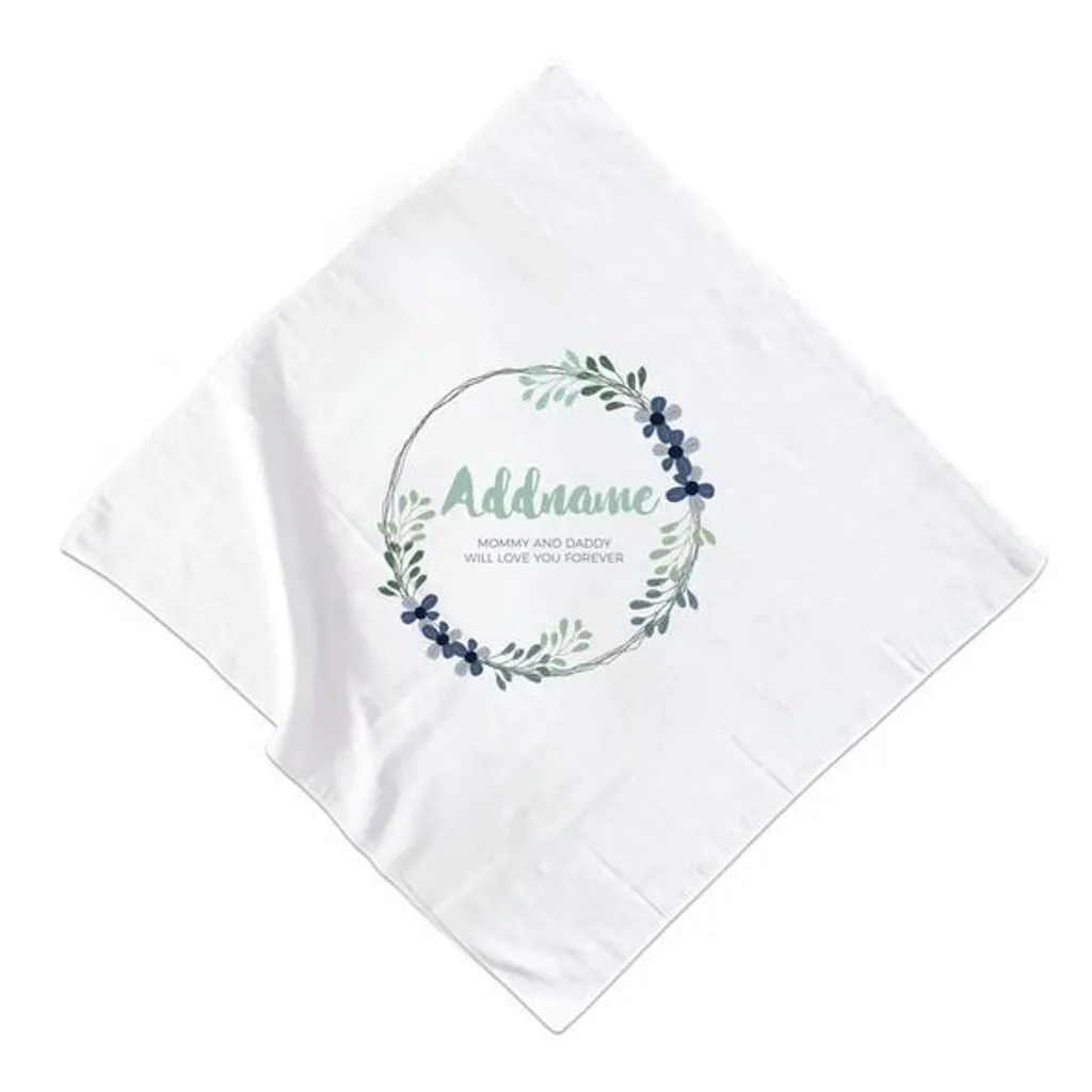 Dark Green and Navy Blue Wreath Personalizable with Name and Text Muslin Square.jpg