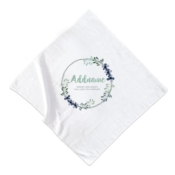 Dark Green and Navy Blue Wreath Personalizable with Name and Text Muslin Square.jpg