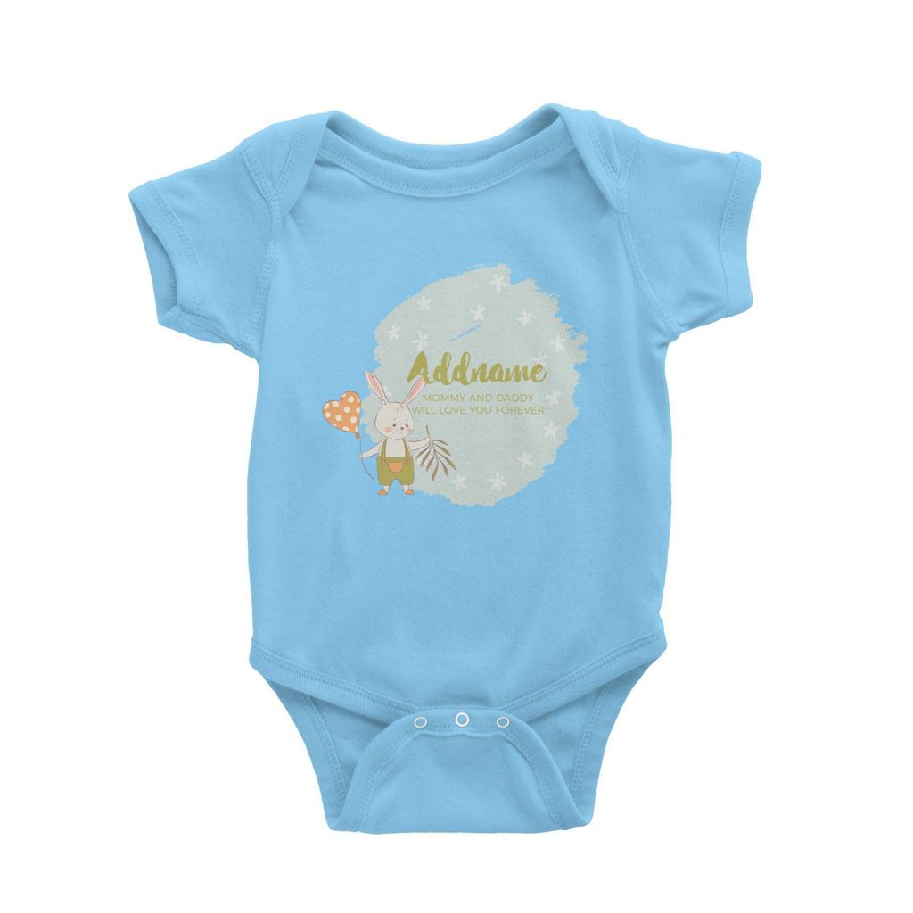 Cute Boy Rabbit with Heart Balloon Personalizable with Name and Text Baby Romper blue.jpg