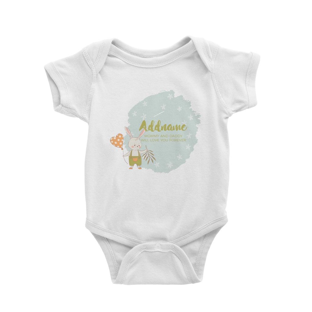 Cute Boy Rabbit with Heart Balloon Personalizable with Name and Text Baby Romper white.jpg