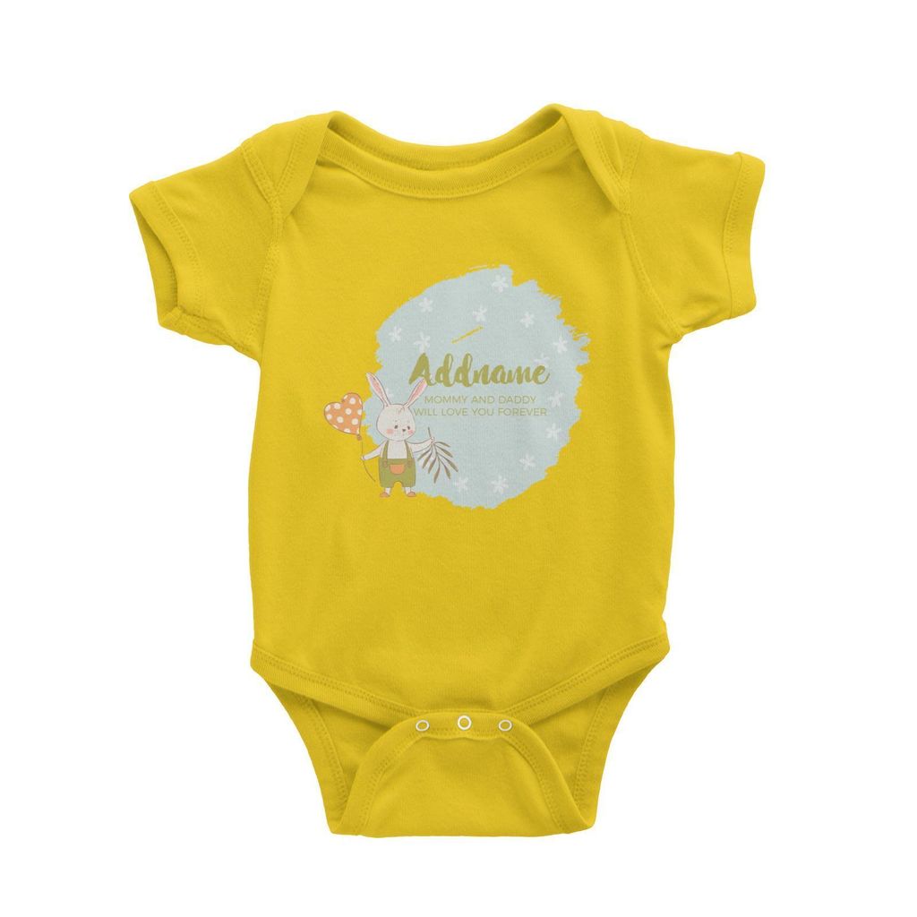 Cute Boy Rabbit with Heart Balloon Personalizable with Name and Text Baby Romper yellow.jpg