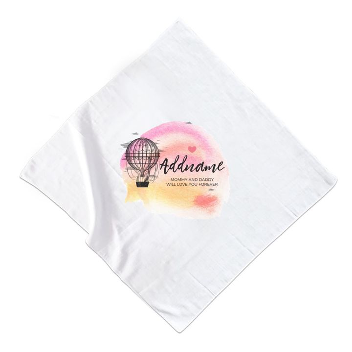 Hot Air Balloon Scribble with Watercolour Background Personalizable with Name and Text Muslin Square.jpg