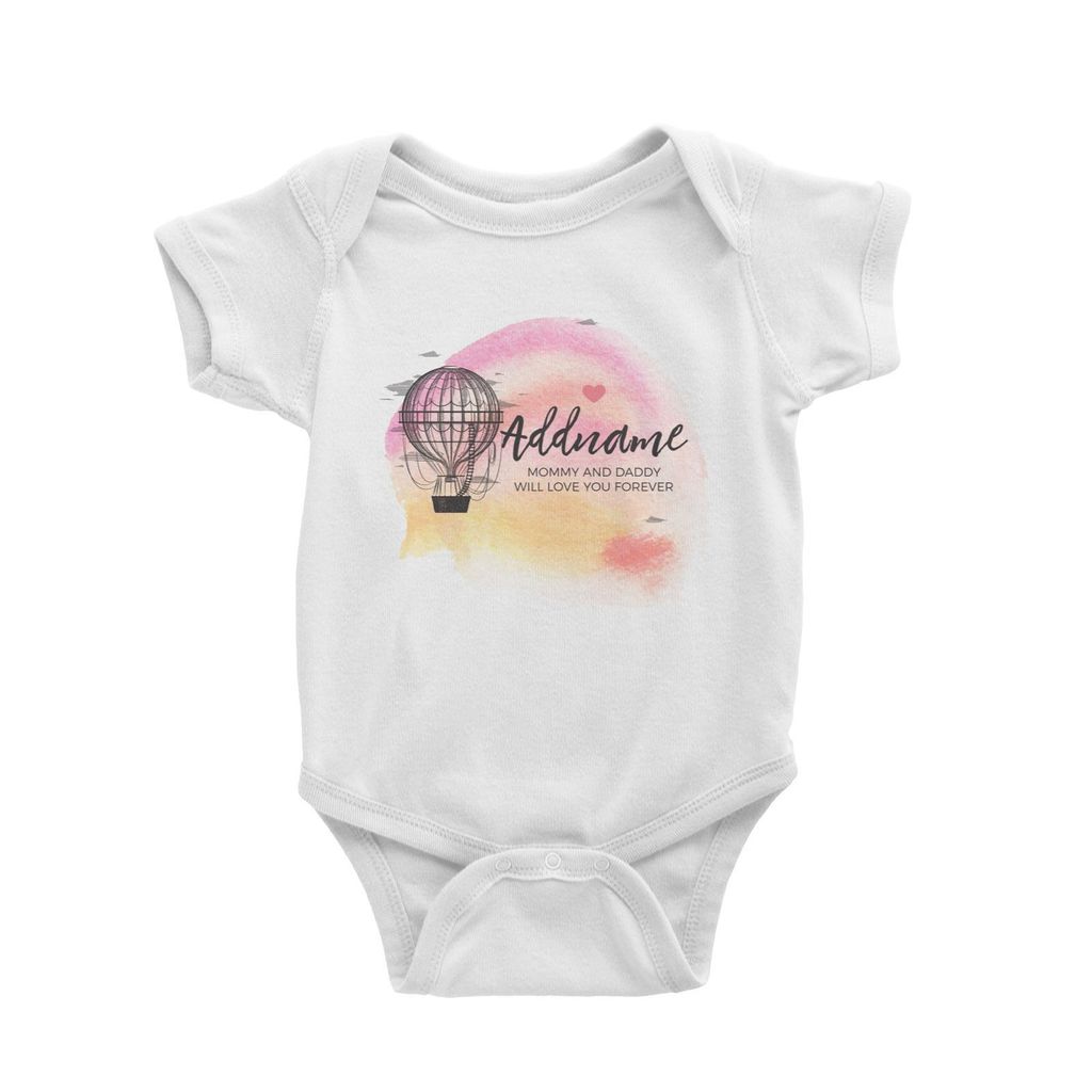 Hot Air Balloon Scribble with Watercolour Background Personalizable with Name and Text Baby Romper white.jpg