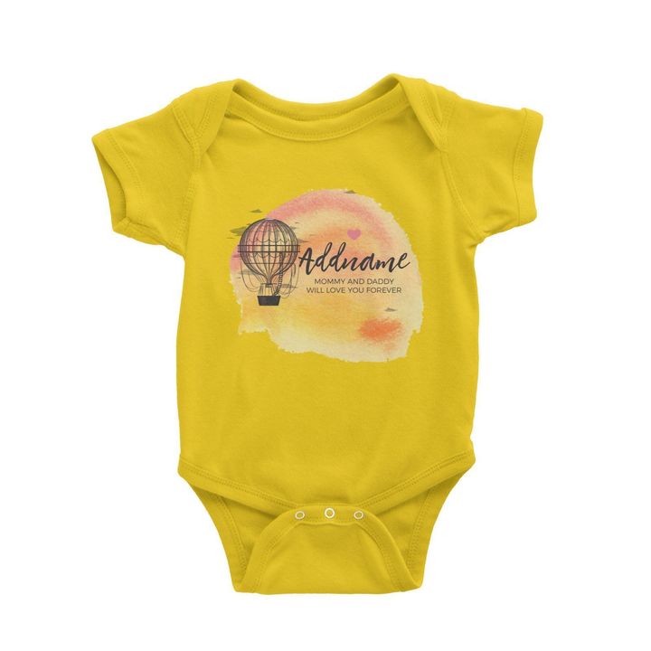 Hot Air Balloon Scribble with Watercolour Background Personalizable with Name and Text Baby Romper yellow.jpg