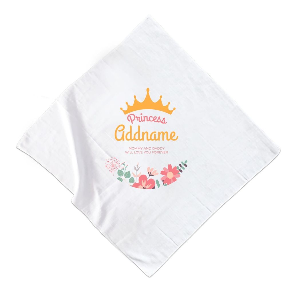 Princess with Tiara and Flowers 2 Personalizable with Name and Text Muslin Square.jpg