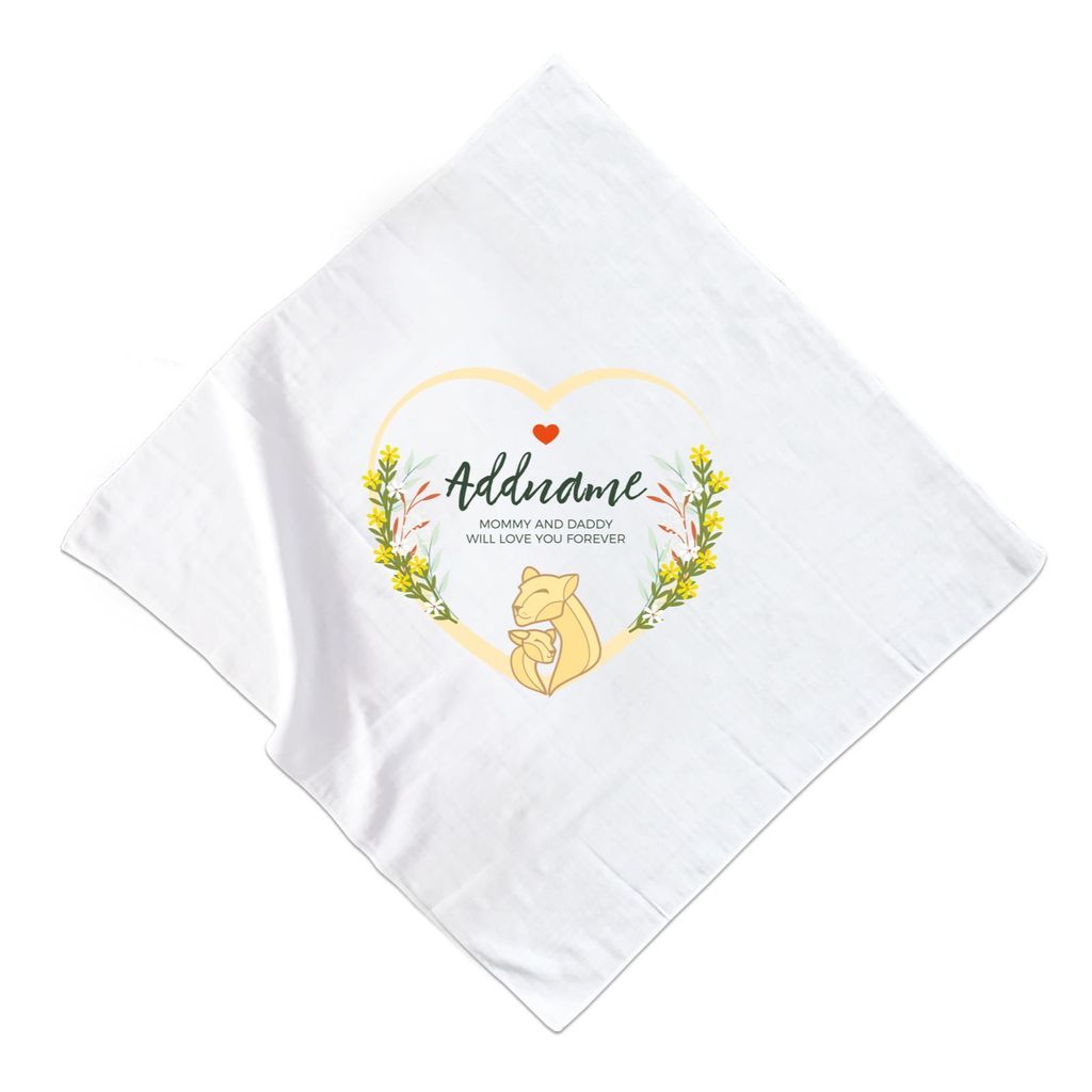 Loving Mother and Baby Lion in Heart Personalizable with Name and Text Muslin Square.jpg