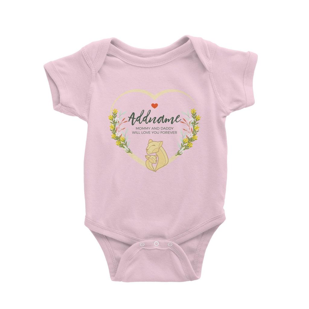 Loving Mother and Baby Lion in Heart Personalizable with Name and Text Baby Romper light pink.jpg