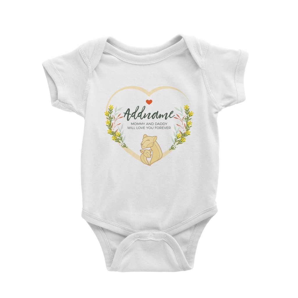 Loving Mother and Baby Lion in Heart Personalizable with Name and Text Baby Romper white.jpg