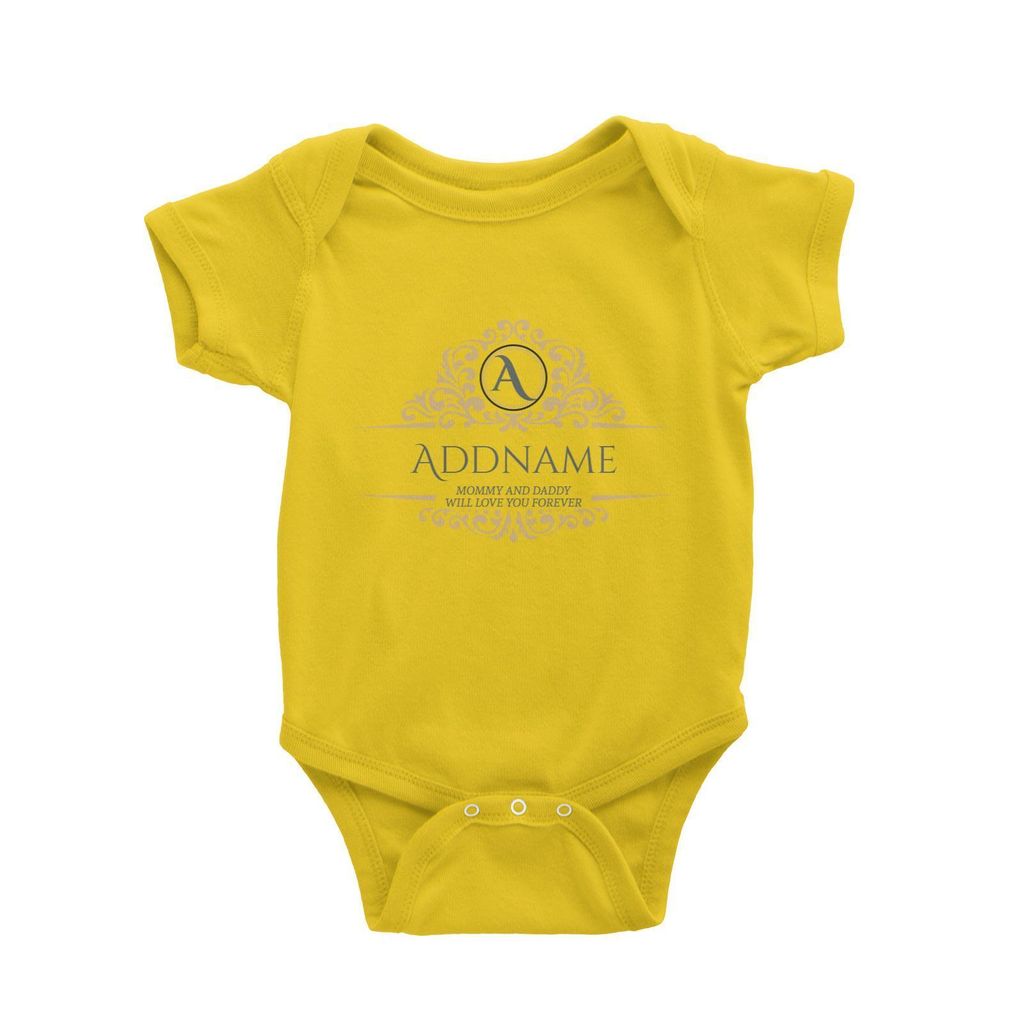 Royal Emblem Personalizable with Initial Name and Text Baby Romper yellow.jpg