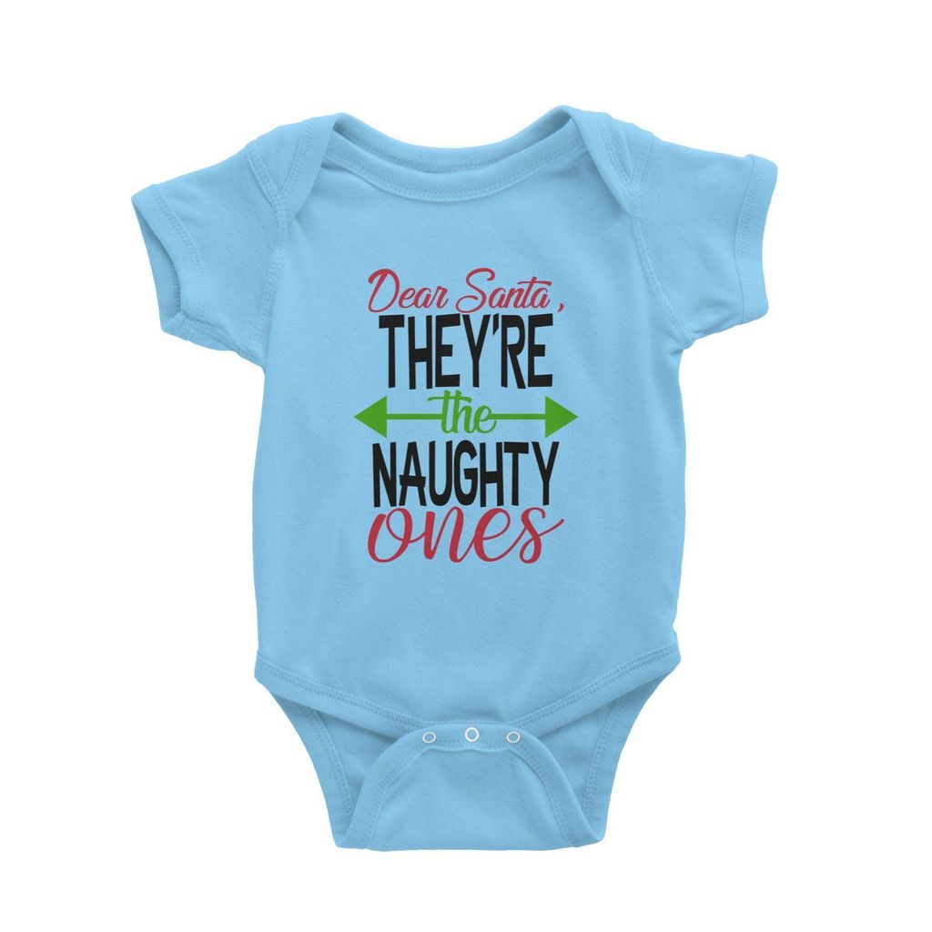 Dear Santa, They're The Naughty Ones Baby Romper Christmas Funny Light Blue.jpg