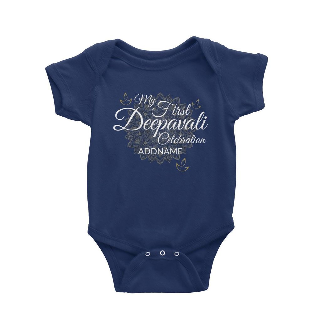 My First Deepavali Celebration with Mandala Addname Baby Romper Navy.jpg