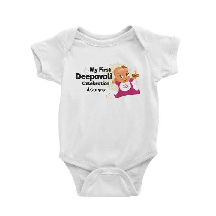 Cute Baby My First Deepavali Celebration Addname Baby Romper white.jpg