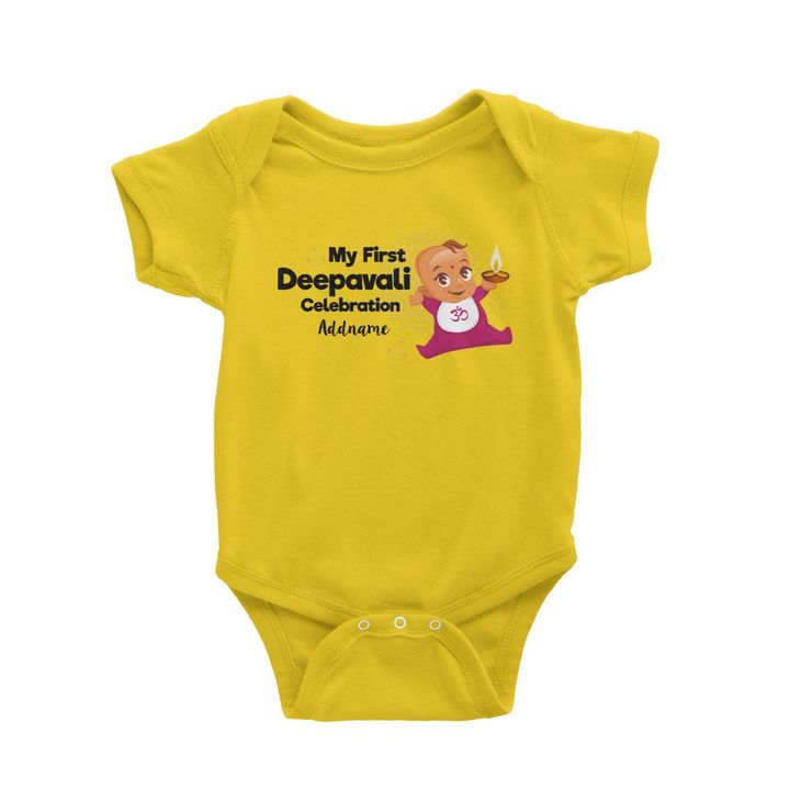 Cute Baby My First Deepavali Celebration Addname Baby Romper yellow.jpg