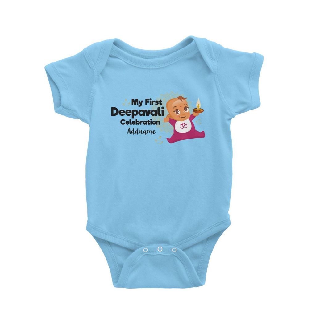 Cute Baby My First Deepavali Celebration Addname Baby Romper light blue.jpg