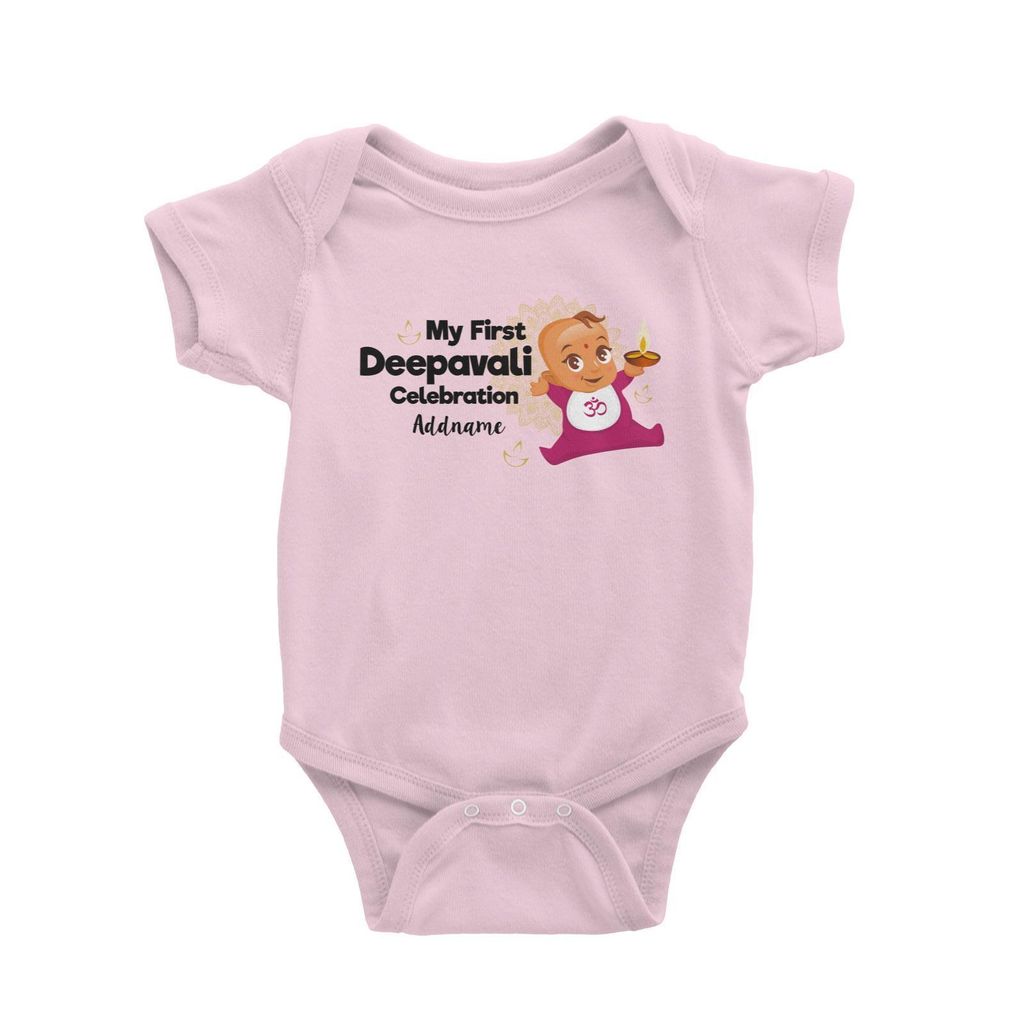 Cute Baby My First Deepavali Celebration Addname Baby Romper light pink.jpg