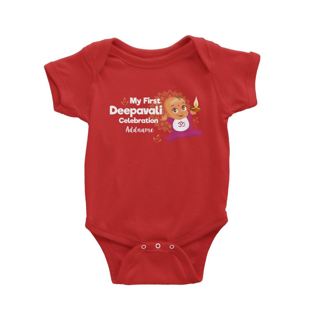 Cute Baby My First Deepavali Celebration Addname Baby Romper red.jpg