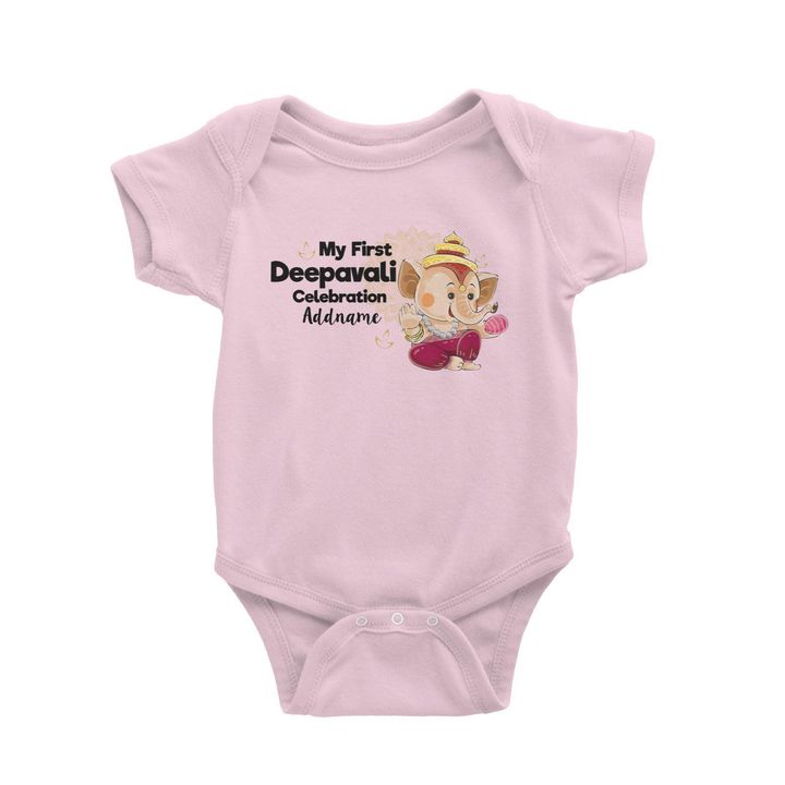 Cute Ganesha My First Deepavali Celebration Addname Baby Romper Light Pink.jpg