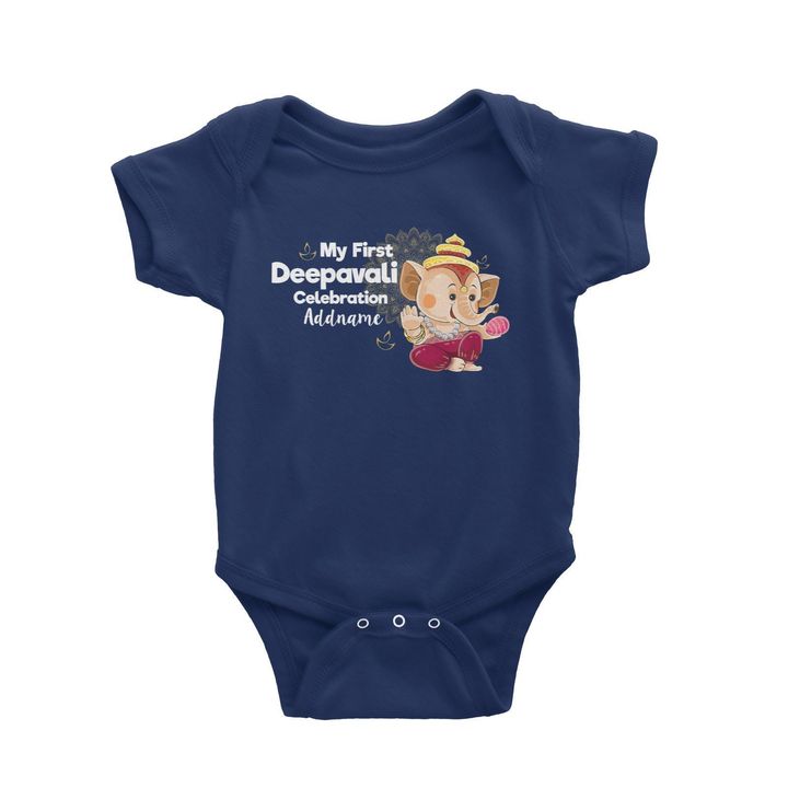 Cute Ganesha My First Deepavali Celebration Addname Baby Romper Navy.jpg
