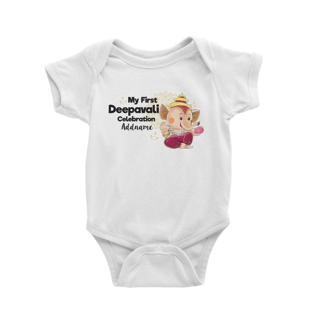 Cute Ganesha My First Deepavali Celebration Addname Baby Romper white.jpg